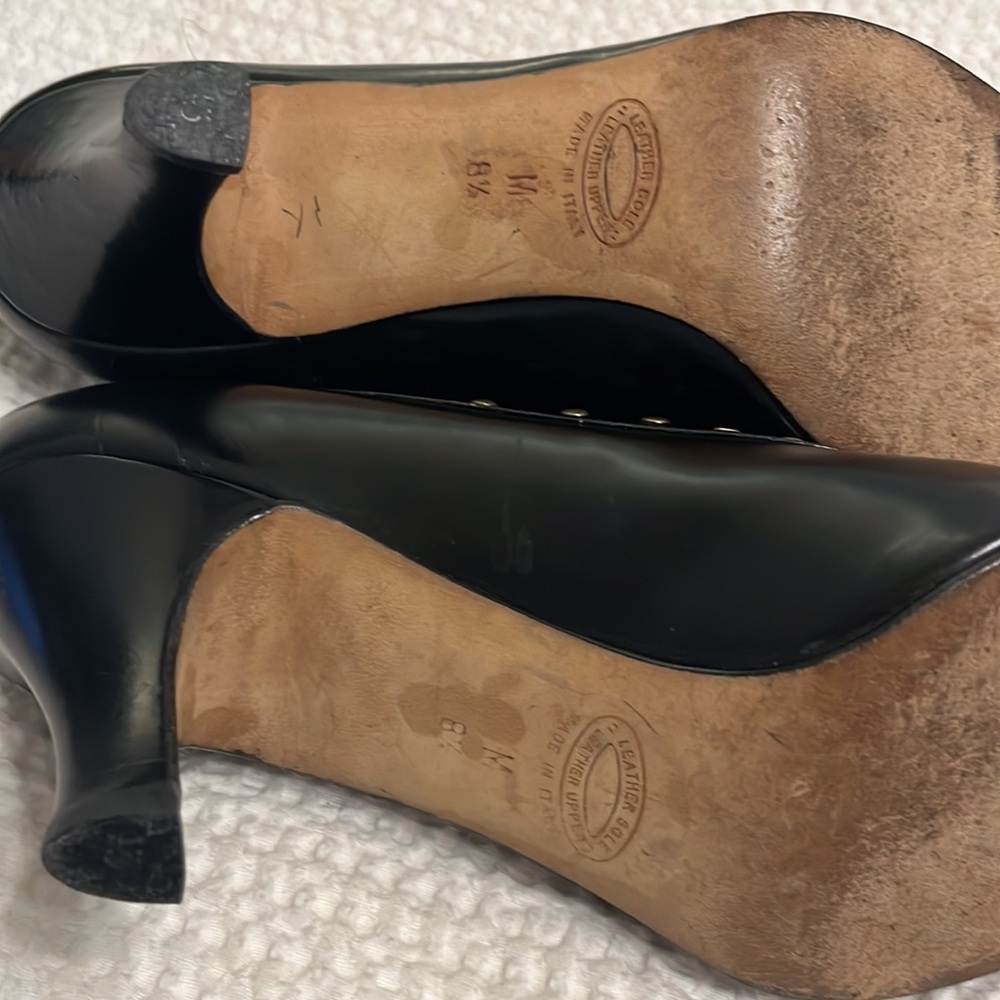 Women’s Nando Muzi Black Heels Size 8.5 Gold Stud Accents Made in Italy Pointed - Picture 7 of 8